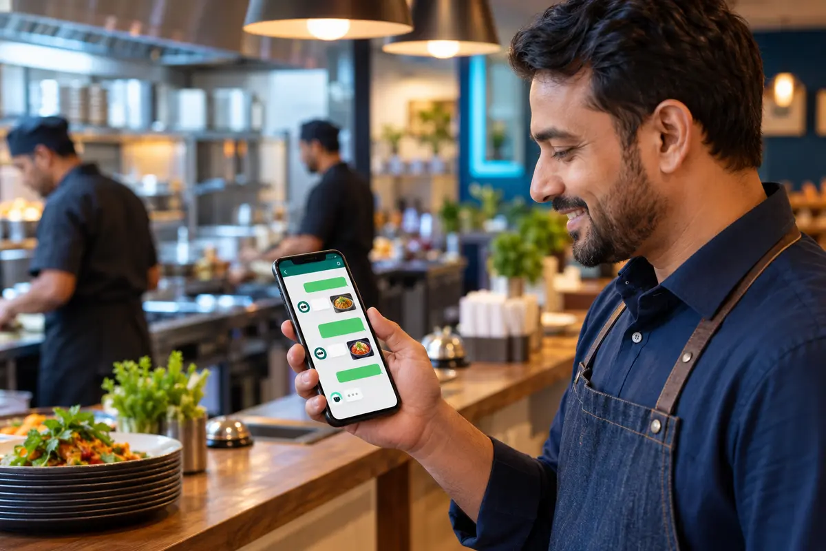 Restaurante recibiendo pedidos mediante conversaciones de WhatsApp asistidas por inteligencia artificial